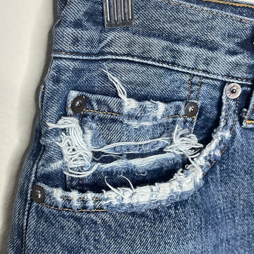 Agolde Women's Denim Jean Shorts in Medium Blue Distress - Picture 4 of 9